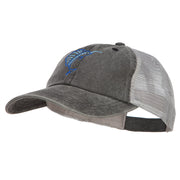 Blue Marlin Outline Embroidered Washed Trucker Cap