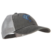 Blue Marlin Outline Embroidered Washed Trucker Cap