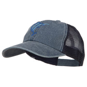 Blue Marlin Outline Embroidered Washed Trucker Cap