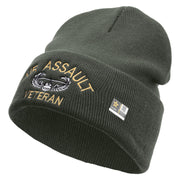 Licensed Air Assault Veteran Embroidered 12 Inch Long Knitted Beanie - DK-Grey OSFM