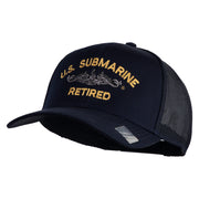 US Submarine Retired Military Embroidered Solid Cotton Twill Mesh Prostyle Cap - Navy OSFM