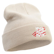 Never Sleep Again Icon Embroidered 12 Inch Long Knitted Beanie - Birch OSFM