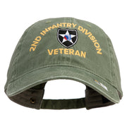 U.S. Army 2nd Infantry Division Embroidered Washed Solid Pigment Dyed Cotton Twill Brass Buckle Cap - Olive OSFM