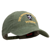 U.S. Army 2nd Infantry Division Embroidered Washed Solid Pigment Dyed Cotton Twill Brass Buckle Cap - Olive OSFM
