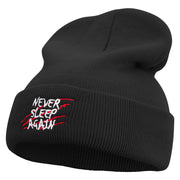 Never Sleep Again Icon Embroidered 12 Inch Long Knitted Beanie - Black OSFM