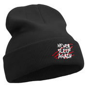 Never Sleep Again Icon Embroidered 12 Inch Long Knitted Beanie - Black OSFM