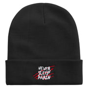 Never Sleep Again Icon Embroidered 12 Inch Long Knitted Beanie - Black OSFM