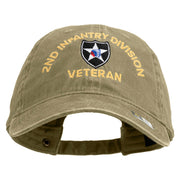U.S. Army 2nd Infantry Division Embroidered Washed Solid Pigment Dyed Cotton Twill Brass Buckle Cap - Khaki OSFM