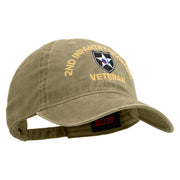 U.S. Army 2nd Infantry Division Embroidered Washed Solid Pigment Dyed Cotton Twill Brass Buckle Cap - Khaki OSFM