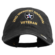 U.S. Army 2nd Infantry Division Embroidered Washed Solid Pigment Dyed Cotton Twill Brass Buckle Cap - Black OSFM