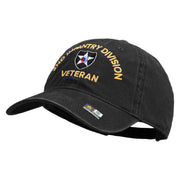 U.S. Army 2nd Infantry Division Embroidered Washed Solid Pigment Dyed Cotton Twill Brass Buckle Cap - Black OSFM