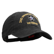 U.S. Army 2nd Infantry Division Embroidered Washed Solid Pigment Dyed Cotton Twill Brass Buckle Cap - Black OSFM