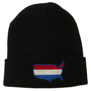 U.S. Map Embroidered Long Knit Beanie