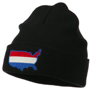 U.S. Map Embroidered Long Knit Beanie