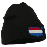 U.S. Map Embroidered Long Knit Beanie