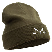 Artistic M Icon Embroidered 12 Inch Long Knitted Beanie - Olive OSFM