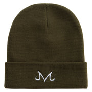 Artistic M Icon Embroidered 12 Inch Long Knitted Beanie - Olive OSFM