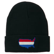 U.S. Map Embroidered Long Knit Beanie