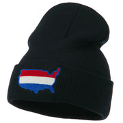 U.S. Map Embroidered Long Knit Beanie