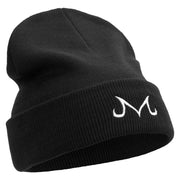 Artistic M Icon Embroidered 12 Inch Long Knitted Beanie - Black OSFM