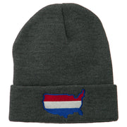 U.S. Map Embroidered Long Knit Beanie