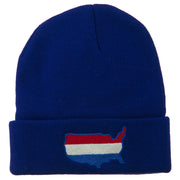 U.S. Map Embroidered Long Knit Beanie