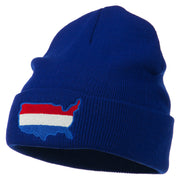 U.S. Map Embroidered Long Knit Beanie