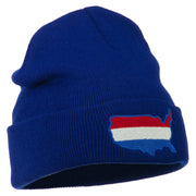 U.S. Map Embroidered Long Knit Beanie