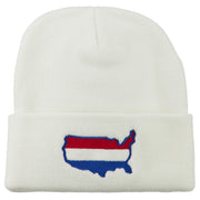 U.S. Map Embroidered Long Knit Beanie