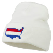 U.S. Map Embroidered Long Knit Beanie