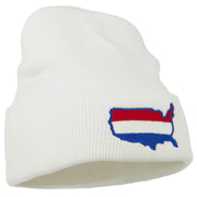 U.S. Map Embroidered Long Knit Beanie