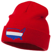 U.S. Map Embroidered Long Knit Beanie