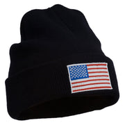 USA Flag Embroidered Long Knitted Beanie