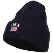 USA with Flag Embroidery Insulated Long Beanie