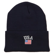 USA with Flag Embroidery Insulated Long Beanie