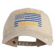 US Air Force Veteran Flag Embroidered Solid Cotton Twill Low Profile Strap Cap - Khaki OSFM