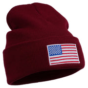 USA Flag Embroidered Long Knitted Beanie