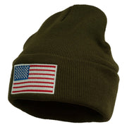 USA Flag Embroidered Long Knitted Beanie