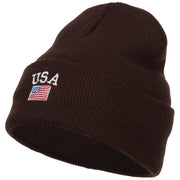 USA with Flag Embroidery Insulated Long Beanie