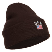 USA with Flag Embroidery Insulated Long Beanie