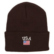 USA with Flag Embroidery Insulated Long Beanie