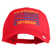 US Air Force Veteran Flag Embroidered Solid Cotton Twill Low Profile Strap Cap - Red OSFM