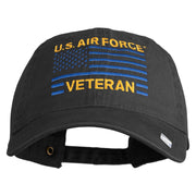 US Air Force Veteran Flag Embroidered Solid Cotton Twill Low Profile Strap Cap - Black OSFM