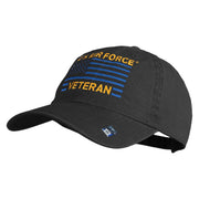 US Air Force Veteran Flag Embroidered Solid Cotton Twill Low Profile Strap Cap - Black OSFM