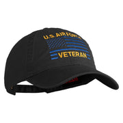 US Air Force Veteran Flag Embroidered Solid Cotton Twill Low Profile Strap Cap - Black OSFM