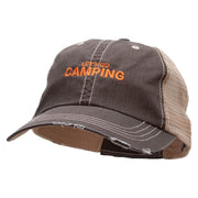 Lets go Camping Embroidered Low Profile Special Cotton Mesh Cap - Brown-Khaki OSFM