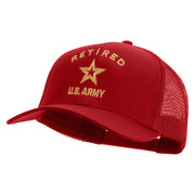 Licensed U.S. Army Retired Military Embroidered Solid Cotton Twill Mesh Prostyle Cap - Red OSFM
