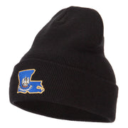 Louisiana State Flag Map Embroidered Long Beanie