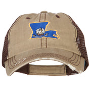 Louisiana State Map Flag Embroidered Low Profile Cotton Mesh Cap