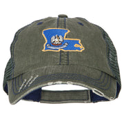 Louisiana State Map Flag Embroidered Low Profile Cotton Mesh Cap